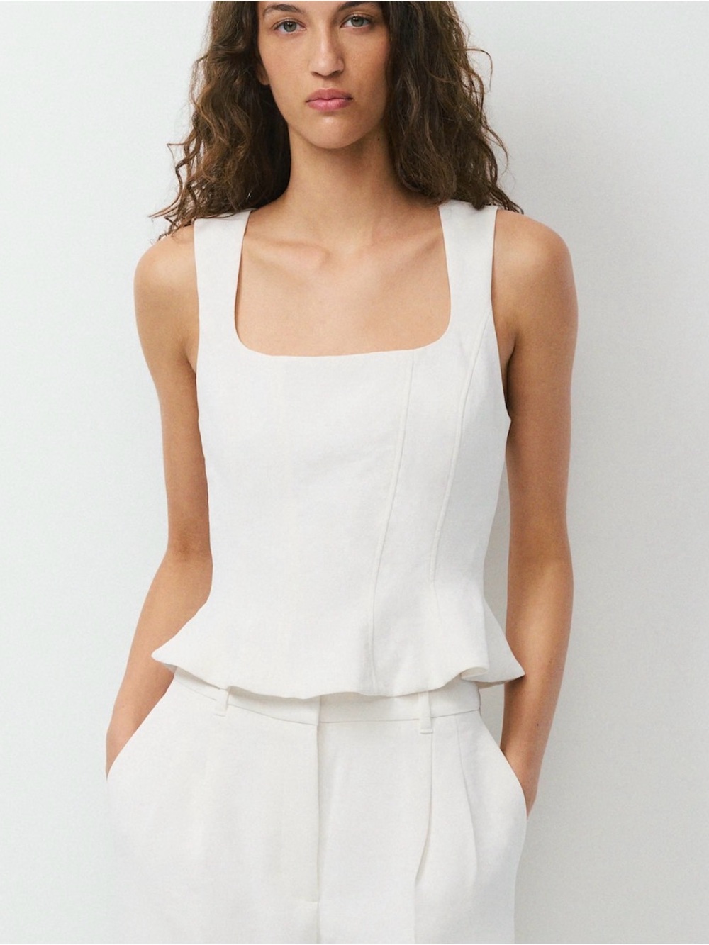 Aritzia Rhodora Bustier Peplum Cream Square-Neck Peplum Top